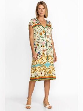 NEW Johnny Was Bright Floral Felix Trapeze Midi Dress Boho Summer Vacation